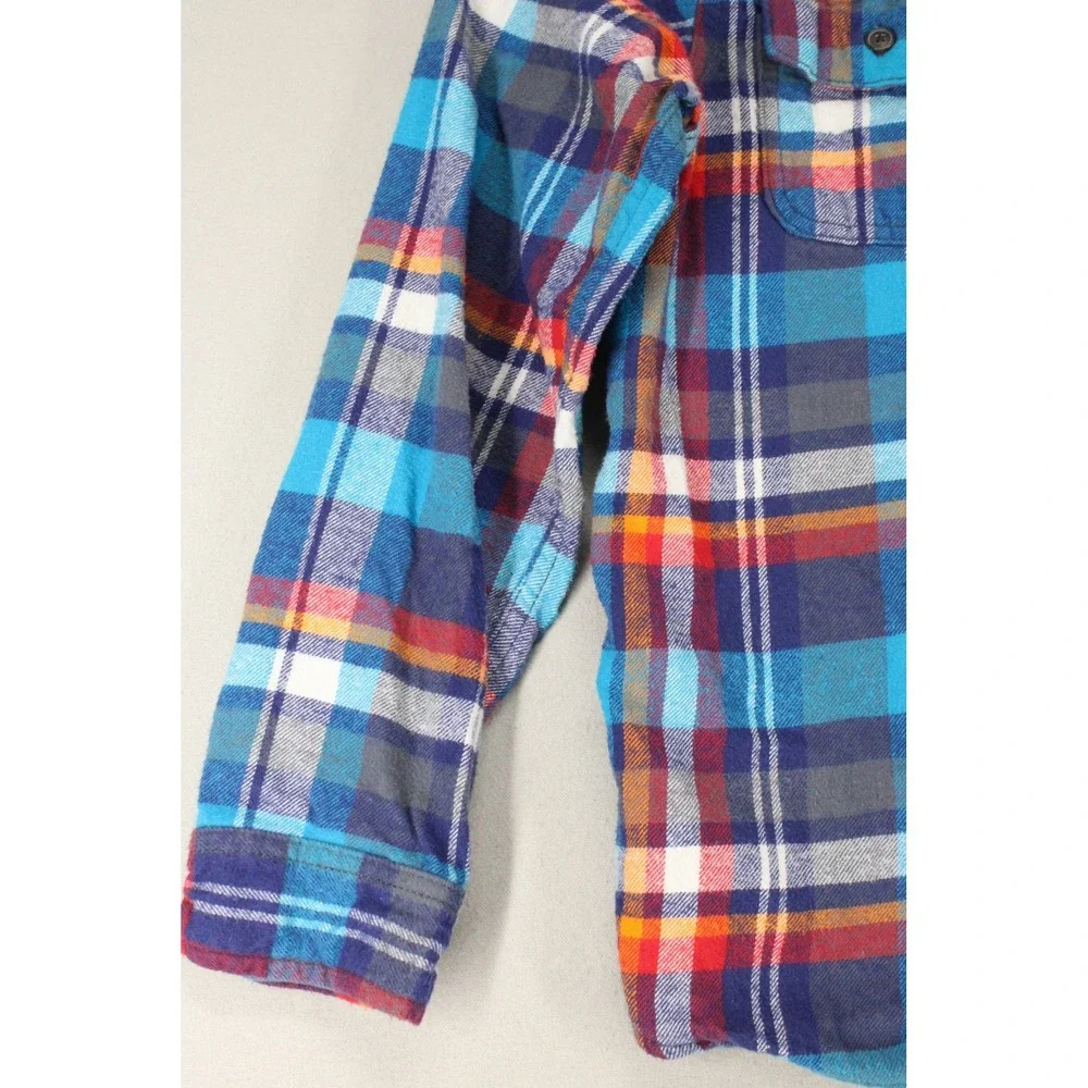 OshKosh Bgosh Kids Blue Orange Plaid Flannel Button Up Shirt Size 10 Casual